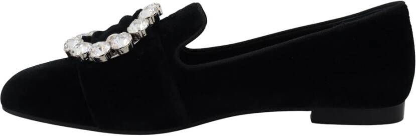 Dolce & Gabbana Chique Fluwelen Loafers met Kristalversieringen Black Dames