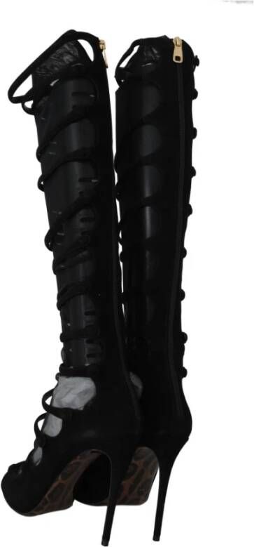Dolce & Gabbana Chique kniehoge stiletto laarzen Black Dames