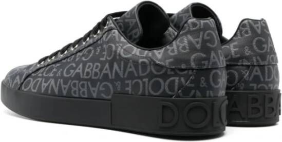 Dolce & Gabbana Coated Jacquard Portofino Sneakers Zwart Heren
