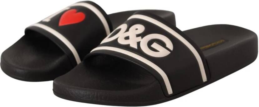 Dolce & Gabbana Dames Leren Sliders Zwart Black Dames