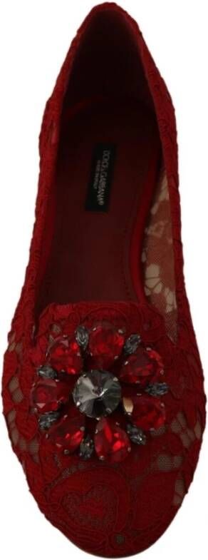 Dolce & Gabbana DG Red Crystal Loafers Lace Ballet Flats schoenen Rood Dames