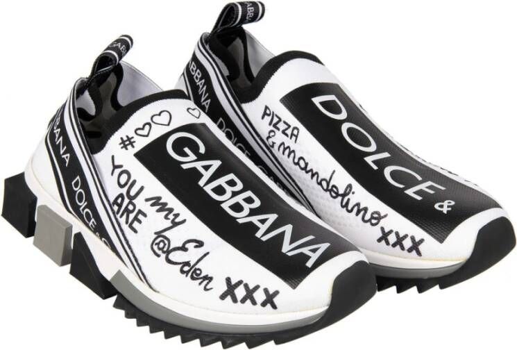 Dolce & Gabbana Elastische Technische Stof Sneakers Zwart Wit Multicolor Dames