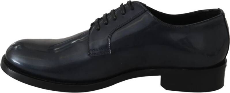 Dolce & Gabbana Elegante Blauwe Leren Derby Schoenen Blue Heren