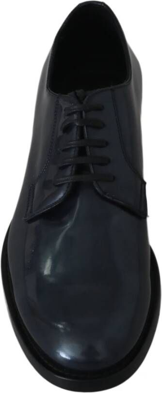 Dolce & Gabbana Elegante Blauwe Leren Derby Schoenen Blue Heren