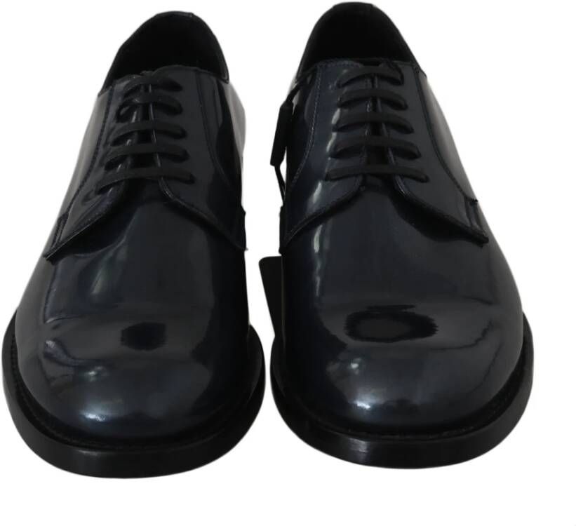 Dolce & Gabbana Elegante Blauwe Leren Derby Schoenen Blue Heren