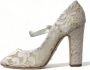Dolce & Gabbana Elegante Blokhak Sandalen Roomwit Beige Dames - Thumbnail 29