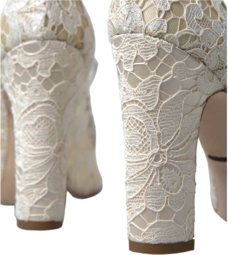 Dolce & Gabbana Elegante Blokhak Sandalen Roomwit Beige Dames
