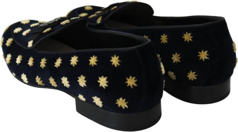 Dolce & Gabbana Elegante Fluwelen Loafers met Kroonborduursel Black Dames