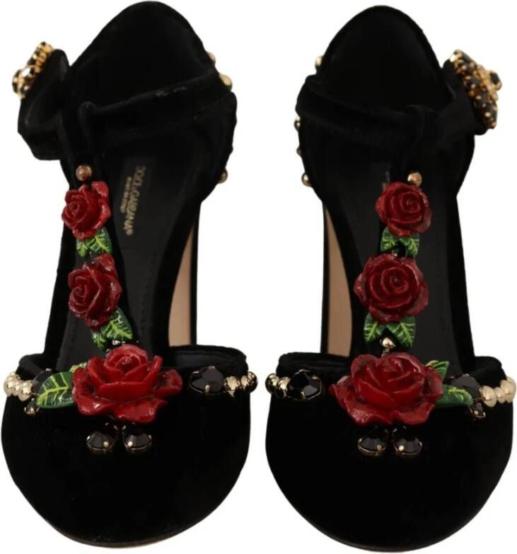 Dolce & Gabbana Elegante Mary Jane Pumps met fluwelen T-bandje Black Dames