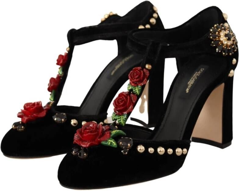 Dolce & Gabbana Elegante Mary Jane Pumps met fluwelen T-bandje Black Dames