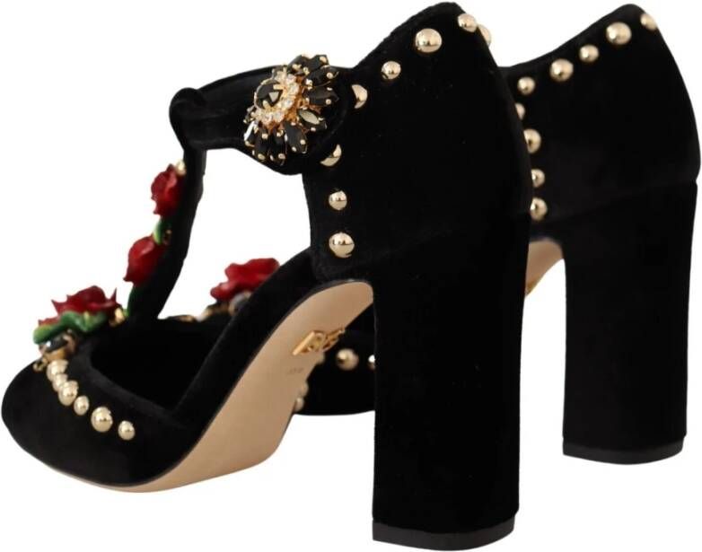 Dolce & Gabbana Elegante Mary Jane Pumps met fluwelen T-bandje Black Dames
