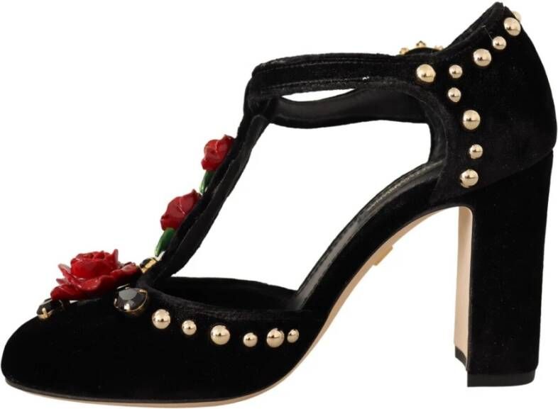 Dolce & Gabbana Elegante Mary Jane Pumps met fluwelen T-bandje Black Dames