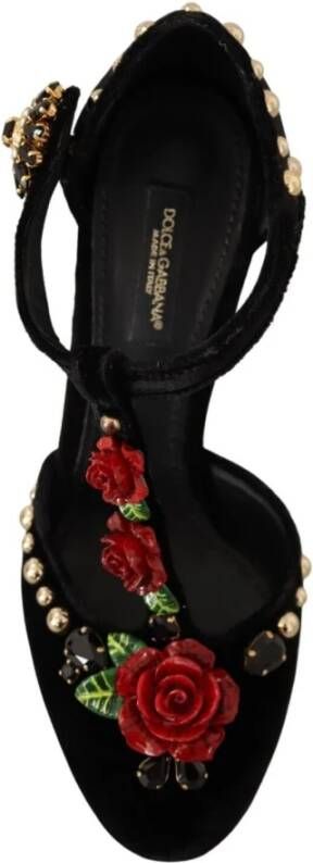 Dolce & Gabbana Elegante Mary Jane Pumps met fluwelen T-bandje Black Dames