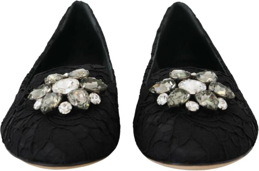Dolce & Gabbana Elegante platte Vally-schoenen met bloemenkant Black Dames