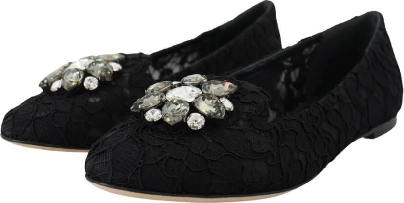Dolce & Gabbana Elegante platte Vally-schoenen met bloemenkant Black Dames