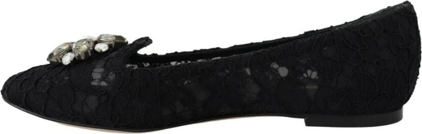 Dolce & Gabbana Elegante platte Vally-schoenen met bloemenkant Black Dames