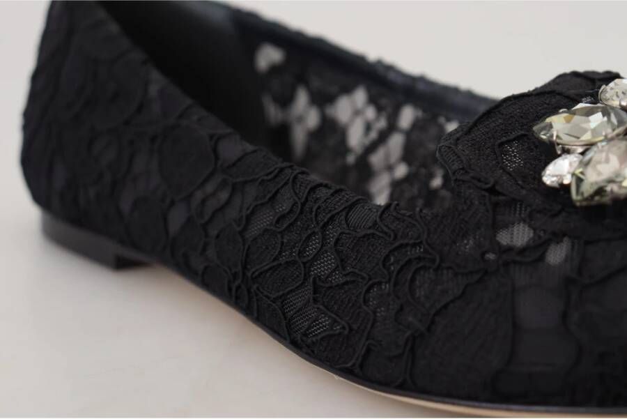 Dolce & Gabbana Elegante platte Vally-schoenen met bloemenkant Black Dames