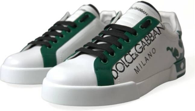 Dolce & Gabbana Elegante Witte Kroon Leren Sneakers White Heren