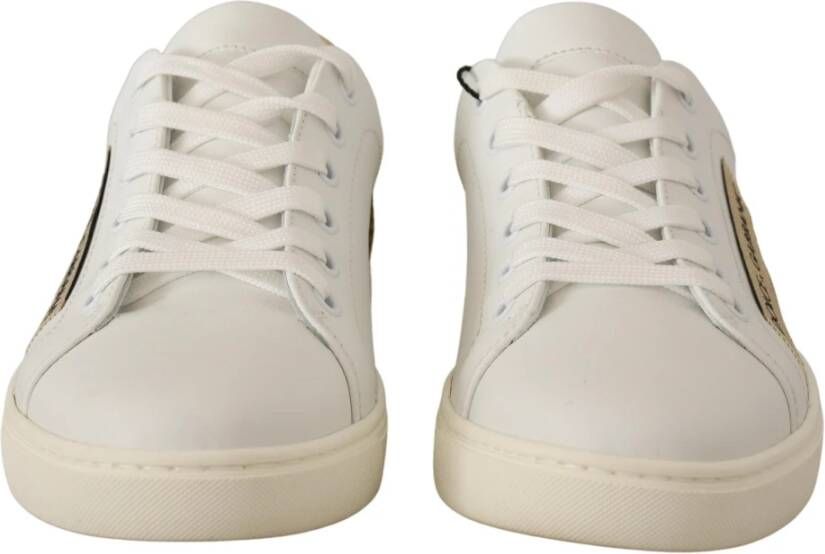 Dolce & Gabbana Elegante witte leren sneakers met gouden accenten White Dames