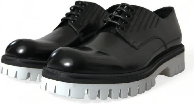 Dolce & Gabbana Elegante Zwart en Wit Leren Derby Schoenen Black Heren