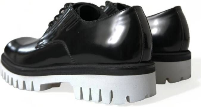 Dolce & Gabbana Elegante Zwart en Wit Leren Derby Schoenen Black Heren