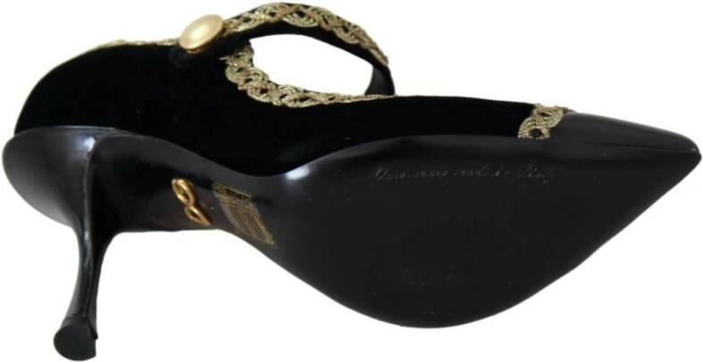 Dolce & Gabbana Elegante Zwarte Fluwelen Gouden Geborduurde Pumps Black Dames