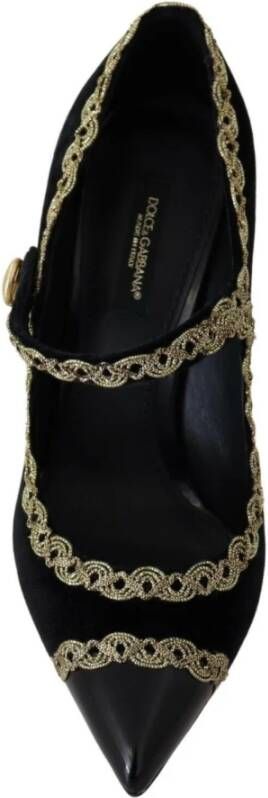Dolce & Gabbana Elegante Zwarte Fluwelen Gouden Geborduurde Pumps Black Dames