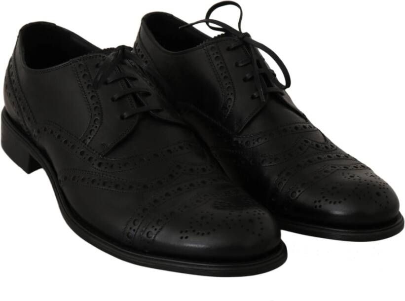 Dolce & Gabbana Elegante Zwarte Leren Derby Wingtip Schoenen Black Heren
