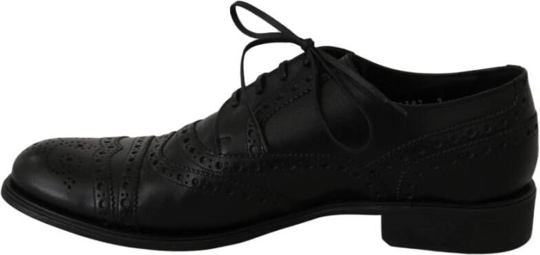 Dolce & Gabbana Elegante Zwarte Leren Derby Wingtip Schoenen Black Heren