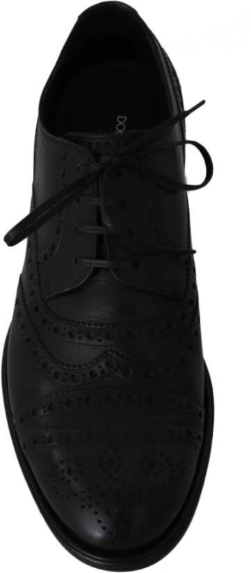 Dolce & Gabbana Elegante Zwarte Leren Derby Wingtip Schoenen Black Heren