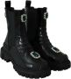 Dolce & Gabbana Elegante Zwarte Leren Gevechtslaarzen met Kristaldetail Black Dames - Thumbnail 2