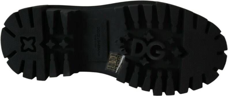 Dolce & Gabbana Elegante Zwarte Leren Gevechtslaarzen met Kristaldetail Black Dames