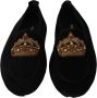 Dolce & Gabbana Elegante Zwarte Leren Loafer Slides met Gouden Borduursel Black Heren - Thumbnail 2