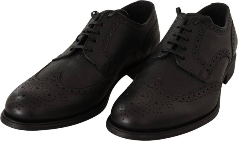 Dolce & Gabbana Elegante Zwarte Leren Wingtip Schoenen Black Heren
