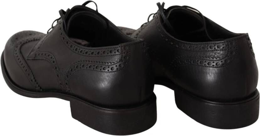 Dolce & Gabbana Elegante Zwarte Leren Wingtip Schoenen Black Heren