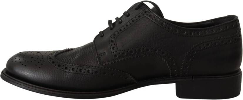 Dolce & Gabbana Elegante Zwarte Leren Wingtip Schoenen Black Heren