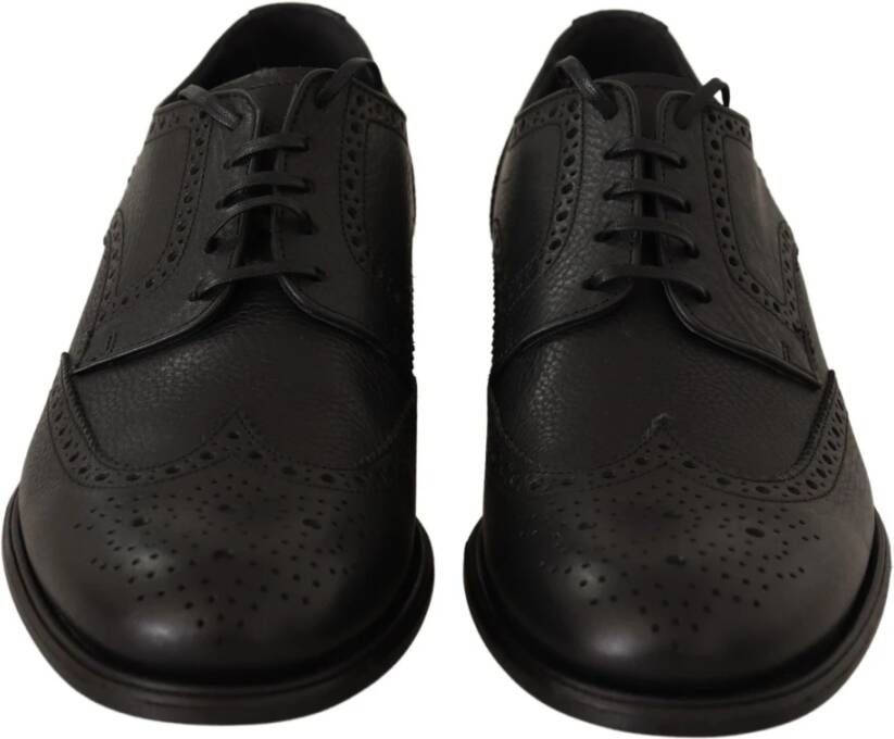 Dolce & Gabbana Elegante Zwarte Leren Wingtip Schoenen Black Heren