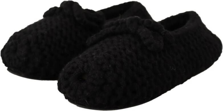 Dolce & Gabbana Elegante Zwarte Wol Ballet Flats Black Dames