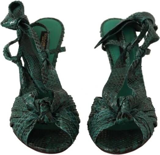 Dolce & Gabbana Emerald Exotic Leather Heels Sandals Shoes Groen Dames