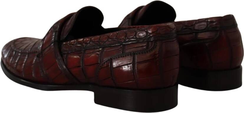 Dolce & Gabbana Exotische Croc Leren Bordeaux Loafers Brown Heren