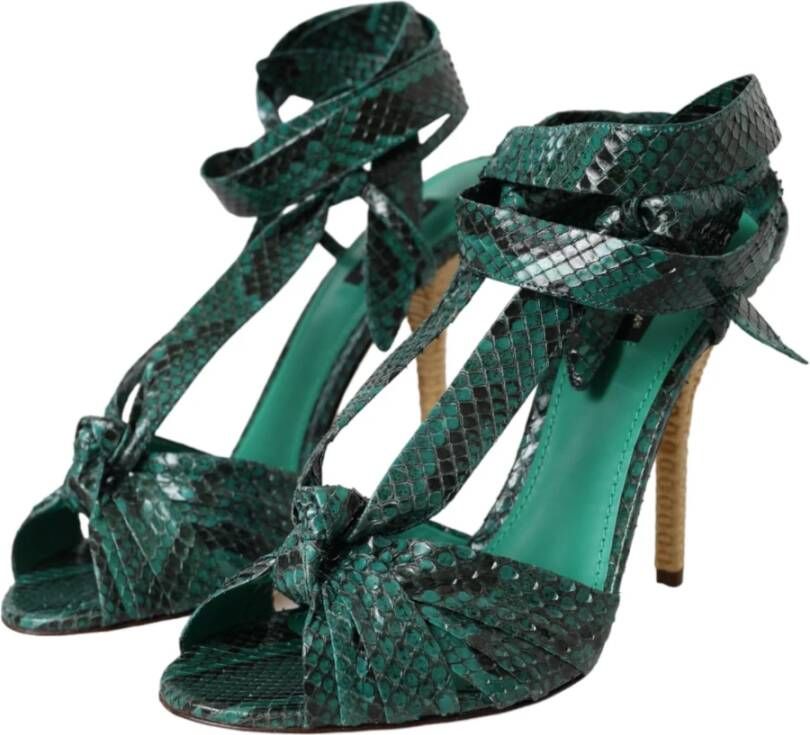 Dolce & Gabbana Exotische Leren Hoge Hak Sandalen Green Dames