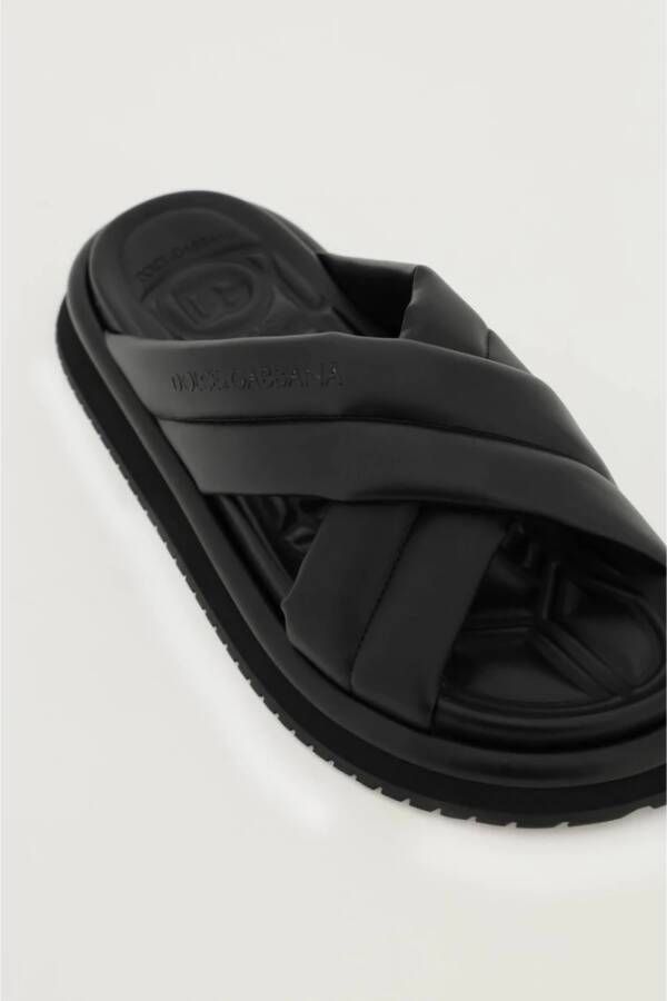 Dolce & Gabbana Faux Leather Slides met Logo Black Heren