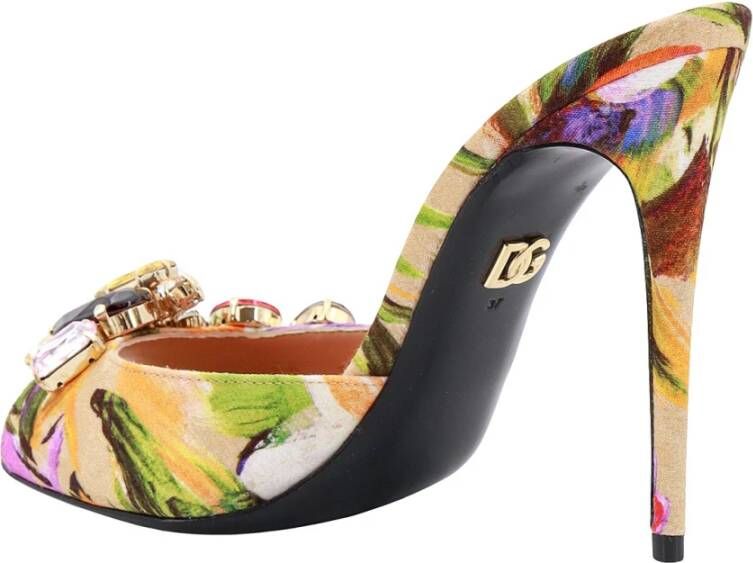 Dolce & Gabbana Florale stoffen sandalen met strass detail Multicolor Dames