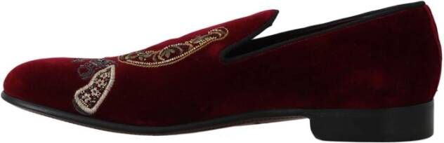 Dolce & Gabbana Fluwelen Loafers met Pistool Borduurwerk Red Heren