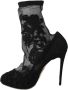 Dolce & Gabbana Black Roses Stilettos Booties Socks Shoes Zwart Dames - Thumbnail 3