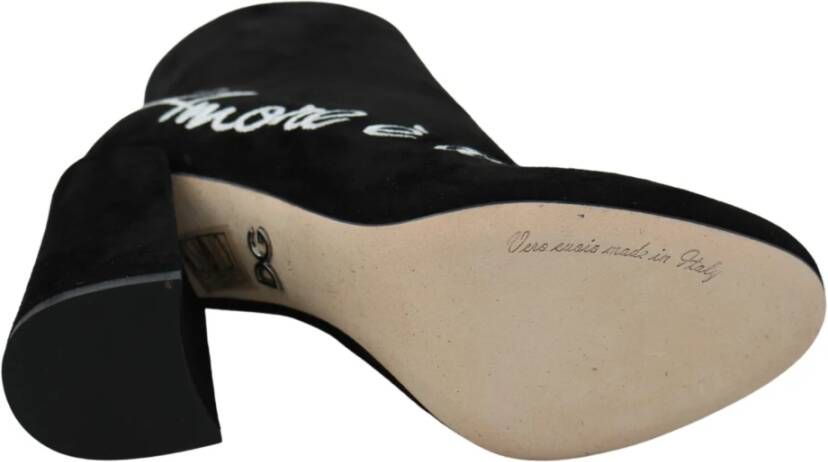 Dolce & Gabbana Geborduurde Lammwildleder Enkellaarsjes Black Dames