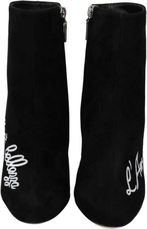 Dolce & Gabbana Geborduurde Lammwildleder Enkellaarsjes Black Dames