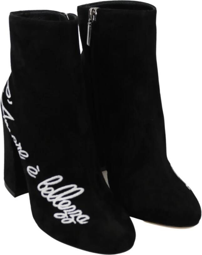Dolce & Gabbana Geborduurde Lammwildleder Enkellaarsjes Black Dames