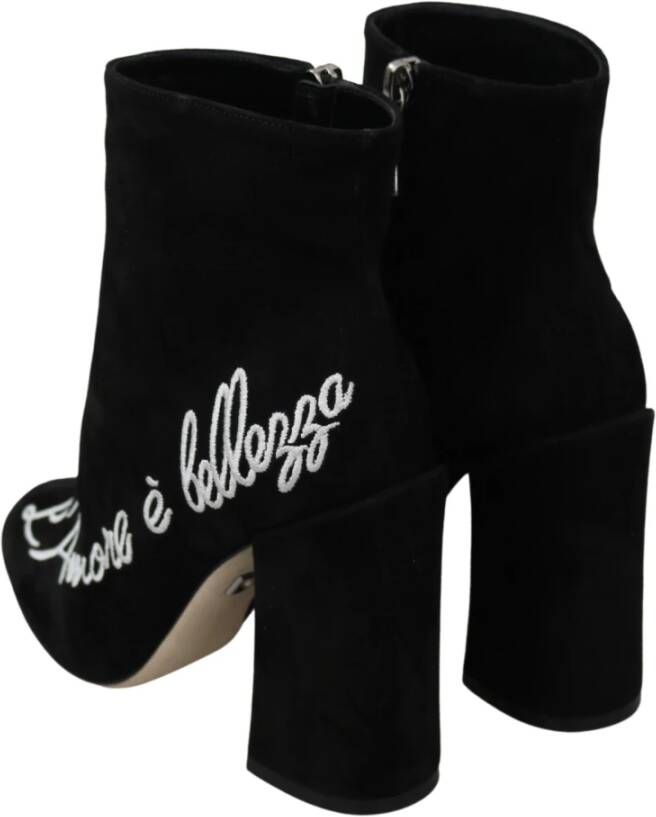 Dolce & Gabbana Geborduurde Lammwildleder Enkellaarsjes Black Dames