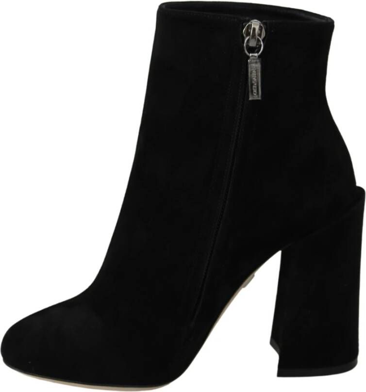 Dolce & Gabbana Geborduurde Lammwildleder Enkellaarsjes Black Dames